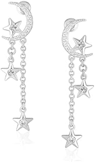 MESOVOR Moon Star Dangle Earrings, 16K Gold Plated Drop Tassel | Sparkling Zirconia Asymmetrical Earrings for Women Girls