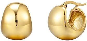 14K Gold Plated Chunky Hoop Earrings for Women Lightweight Gold Hoops for Women Girls