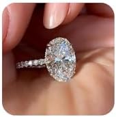 Platinum Plated 4 Carat Brilliant Cut Solitaire Oval Zirconia CZ Engagement Ring Purpose Statement Anniversary Halo Ring