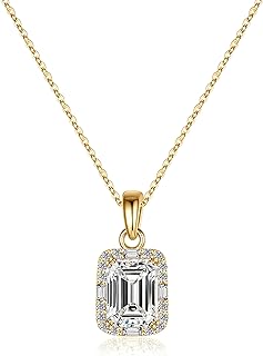 Elegant 1-1.2ct Moissanite Halo Pendant - Emerald Cut with Durable Sterling Silver Cable Chain - Perfect Gift for Women, Wife, or Mom - Timeless and Sustainable Jewelry Design