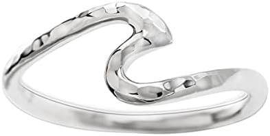Nickel-Free Hypoallergenic 925 Sterling Silver Ring - Hawaiian Hammered Ocean Wave Design - Ideal Wedding or Engagement Band for Stylish Individuals - Unique and Stackable - Comes with Gift Box