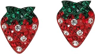 Stunning Strawberry Stud Earrings with Cubic Zirconia Gems & Push Back Findings, .925 Sterling Silver - AeraVida's Sensation Style, Perfect Unique Gift from USA