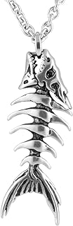 Controse 316L Stainless Steel Fish Bones Pendant Necklace with Adjustable 17-19" Cable Chain and Lobster-Claw Clasp