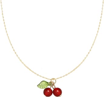 Cherry Necklaces Red Beaded Necklace for Women Cherry Leaf Pendant Necklace Gold Chain Necklaces Gifts