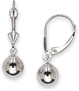 Jewelryweb - Real 14k White Gold Dangle Polished Ball Lever Back Earrings - 5mm, 6mm, 7mm, 8mm - Gold Dangle Earrings for Women- Hypoallergenic Earrings
