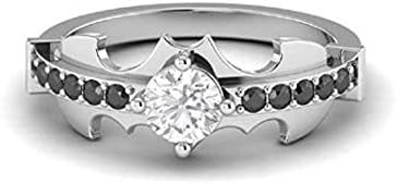 0.50Ct Round Cut White & Black CZ Diamond Beautiful Batman Designed Engagement Wedding Ring 925 Sterling Sliver Gift For Her,GF Ring,Promise Ring