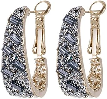 Large Crystal Hoop Earrings with Latch Back Design in Sterling Silver for Women - Oval Shaped Sparkly Ear Jewelry