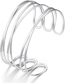 Box Chain Stainless Steel Cuff Bracelet for Women, 14K Gold Plated Multi-Layer Cross Wire Bangle, Adjustable Wide Design for Daily Wear, Party, Prom, Comes with Elegant Gift Box