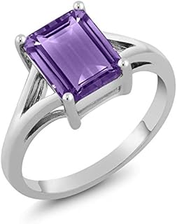 Gem Stone King 925 Sterling Silver Purple Amethyst Solitaire Engagement Ring For Women | 2.25 Cttw | Emerald Cut 9X7MM | Gemstone Birthstone | Ring Size 5-9