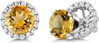 Gem Stone King 925 Sterling Silver Stud Earrings with Removable Jackets For Women | Gemstone Birthstone | Round 7MM