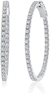 La Joya Lab Grown 1 1/2-2 CT TW Inside Out Diamond Hoop Earrings for Women | White Rhodium Plated 925 Sterling Silver Large Diamond Hoops | Ideal Valentine's Day Gift