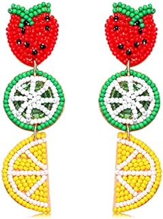Beaded Dangle Earrings Handmade Bead Avocado Pineapple Watermelon Earrings Bohemia Statement Fruit Drop Earrings Summer Beach Jewelry Gifts