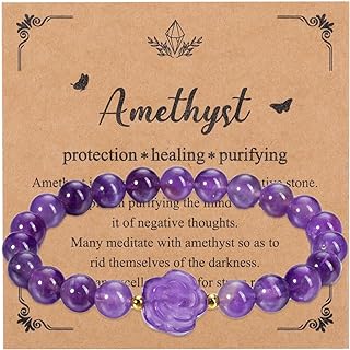 Top Plaza Handcrafted Box & Bead Chain Bracelet with Healing Amethyst Gemstones and Elegant Rose Charm - Ideal for Women, Mom - Protective, Calming Jewelry Gift