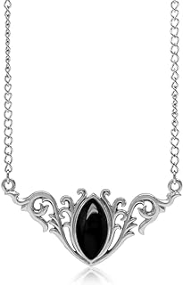 Silvershake Bezel Set Marquise Cut Cabochon Stone 925 Sterling Silver Baroque Inspired Pendant with 16-18 Inch Adjustable Chain Necklace Jewelry for Women
