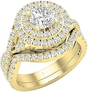 IGI Certified 2.05 Carat Lab Grown White Diamond Double Halo Split Shank Engagement Ring | 18K Yellow Gold | Size 6.5 | Ethically Sourced, Stylish Design for Ladies