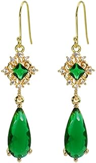 18K Gold Plated Vintage Emerald Green and Gold Hanging Earings Statement Earingings Dangling Formal Chandelier Fancy Dangle Earring Jewelry Hypoallergenic Long Fashion Earrings Aesthetic for