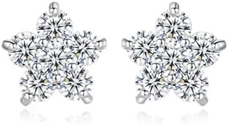 18k white gold plated star stud earrings for women AAA+ Zirconia diamonds hypoallergenic