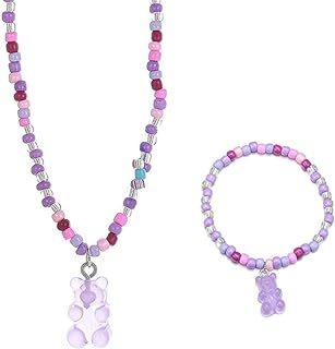 Kids Choker Necklace with Lobster Clasp, Acrylic Bead and Gummy Bear Pendant Design for Girls - Colorful Zinc Vintage Friendship Jewelry Set by Xuzhiyuan Y2k