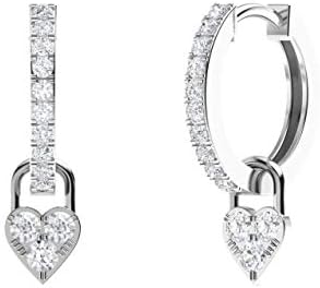 Celebrity Diamond Heart Drop Hoop Earrings with Lever Back in 14K White Gold for Women | Petite Design