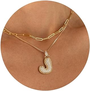 Turandoss Bubble Letter Necklace Gold for Women - 18K Gold Plated Balloon Pendant Letter Necklace Cubic Zirconia Bubble Initial Necklace Gold Layered Bubble Necklace for Women Teen Girls Jewelry Gifts