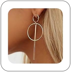 Punk Circle Stick Drop Earrings Large Circle Dangle Earrings Gold Bar Drop Studs Earrings Vintage Hollow Circle Earrings Geometric Circle Bar Earrings Jewelry for Women and Girls