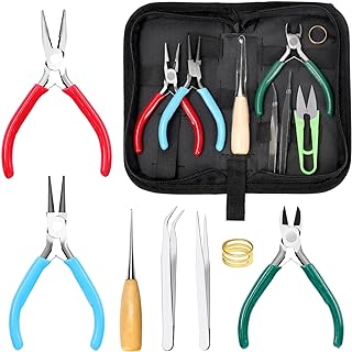 Keadic 8-Piece Stainless Steel Jewelry Craft Plier Set with Micro Round and Chain Nose, Wire Cutter, and Tweezers for DIY Beading, Wire Wrapping & Jewelry Making, Featuring Rubber Handles for Comfortable Grip