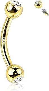 14K Gold Stainless Steel Short Belly Button Rings with Cubic Zirconia for Women - Rook Barbell Design