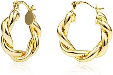 Gold Hoop Earrings for Women Girls,14K Gold Plated Sterling Silver Hoop Earrings, Lightweight and Hypoallergenic Earrings for Gift