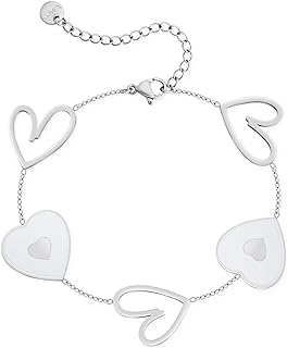 Lobster Claw Clasp Vintage Heart Charm Bracelet - Stainless Steel Cable Chain - Ideal Gift for Women and Girls - Silver Tone - Sculpted Heart Design