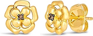 Women's LE VIAN 14k Yellow Gold Chocolate Diamond Flower Stud Earrings with Push Back Design
