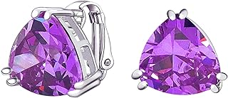 Traditional Classic Large Statement 6CT Triangle Trillion Cut AAA CZ Solitaire Clip On Stud Earrings For Women Silver Plated Non Pierced Simulated Gemstone Jewel Colors 12MM