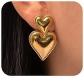 Lever-back Yellow Gold Double Heart Dangle Earrings for Women and Girls - Sophisticated, Drop Design