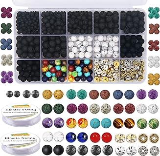 EuTengHao 715Pcs Lava Beads Stone Rock Beads Glass Beads Bracelet Making Kit with Chakra Beads Spacer Beads Bracelet Elastic String for Diffuser Essential Oils Bracelets DIY Jewelry Making Supplies