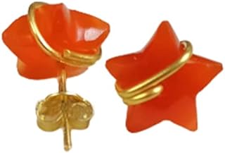 Natural Carnelian Stud, Star Stud Earring, Wire Wrap Carnelian Earrings, Star Shape Earrings, 14K Gold Plated, Orange Studs, July Birthstone by CHAMRSANDSPELLS