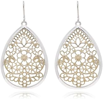 Bonaluna Boho Chic Gold & Silver Two Tone Filigree Tear Drop & Rhombus Shaped Earrings for Women