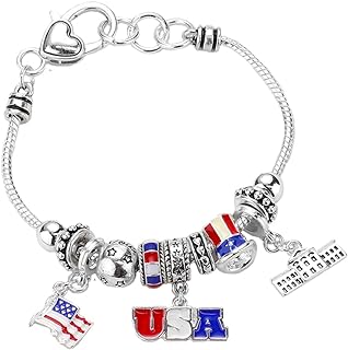 Lobster Claw Clasp American Flag Charm Bracelet, Bead Chain Design, Ideal for Patriots, Unique Lola Bella Gifts