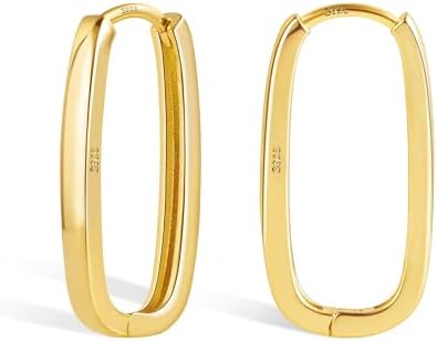 925 Sterling Silver Rectangle Hoop Earrings for Women Silver Geometric Hypoallergenic Oval Hoop Earrings 14K Gold Square Huggie Hoops Earrings for Jewelry Gifts