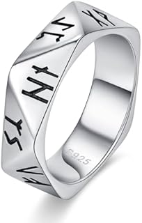 925 Sterling Silver Viking Rune Band Pagan Wedding Ring for Men and Women, Hypoallergenic, Size 7, No Gemstone, Nordic Amulet Jewelry Gift