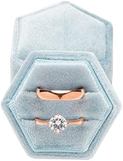 Giftop Premium Velvet Ring Bearer Box for Engagement & Wedding in Luxurious Light Ocean Blue with Hexagonal Design - Perfect for Men & Women