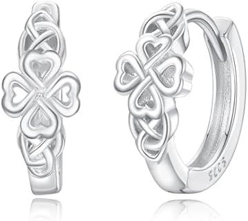Hinged Hoop Celtic Knot Sterling Silver Earrings - Heart Small Huggie Design for Women - Irish Good Luck Jewelry Gift for Girls