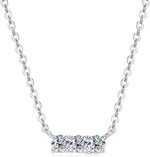 Moissanite Pendant Necklace for Women, D Color Lab Created Diamond 18K Gold Plated Sterling Silver 3 Stone Pendant for Mon Girlfriend Birthday Valentines Day Gift