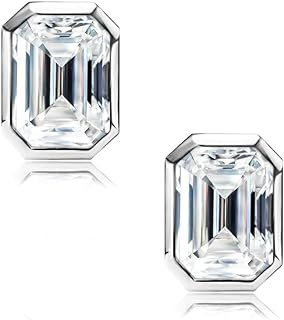 Raneecoco Emerald Cut Cubic Zirconia Stud Earrings, 4.0ct Weight, 18K Gold Plated Sterling Silver with Reliable Push Back Design