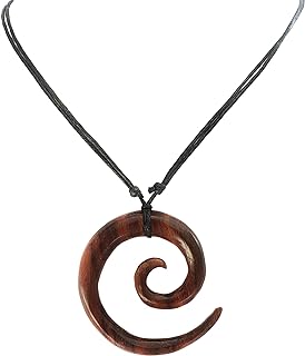 Natural Sono Wood Necklace, Hand Carved Maori Koru Peace Pendant Wooden Necklace for Women Men, Handmade Beads Cord Sono Wood Necklace Jewelry CA394