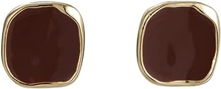 JustMoMoMin Vintage Brown Enamel Gold Trim Irregular Square Ear Studs for Women Girls Earrings