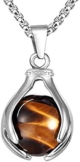 BEADNOVA Healing Gemstone Necklace Crystal Ball Pendant Necklace with Stainless Steel Chain 18 Inches Gift Box Packing