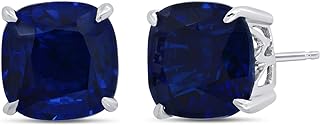 3 CT Gemstone Stud Earrings – 925 Sterling Silver Birthstone Jewelry for Women Hypoallergenic – 8mm Cushion Cut with Push Back – Stone Studs Set By Nicole Miller Fine Jewelry