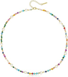 Women's Vibrant KissYan Beaded Choker with Lobster Clasp and Ball Chain - Copper, 14K Gold Plated Pendant, Natural Gemstones