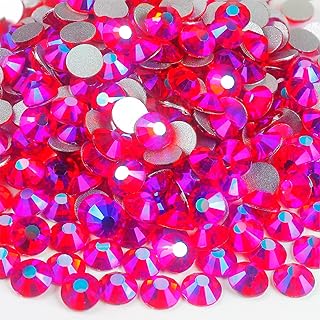 Genie Crystal Product - AB Light Siam Red Rhinestone Brooch in Crystal Glass with Flatback Clasp - Round Shape Strass for DIY Bling Decorations