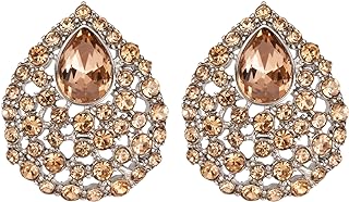 SELOVO Silver Tone Teardrop Stud Earrings with Crystal Accents and Push Back Closure for Women - Elegant Design