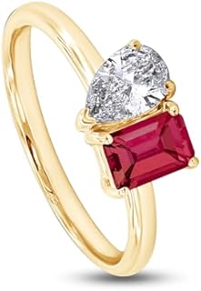 SAVEARTH DIAMONDS Toi Et Moi Engagement Ring for Women, 14K Rose Gold Plated, 1.28CT Total Weight, Emerald Shaped Lab Grown Ruby & Pear Shaped Lab Created Moissanite Diamond, Eco-friendly Promise Ring